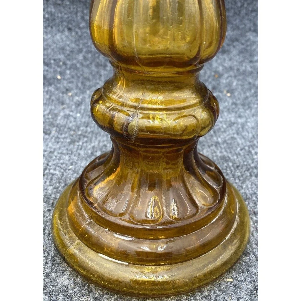 Vintage Empoli Italy Amber Glass Candlestick Holder Column Bud Vase MCM 12